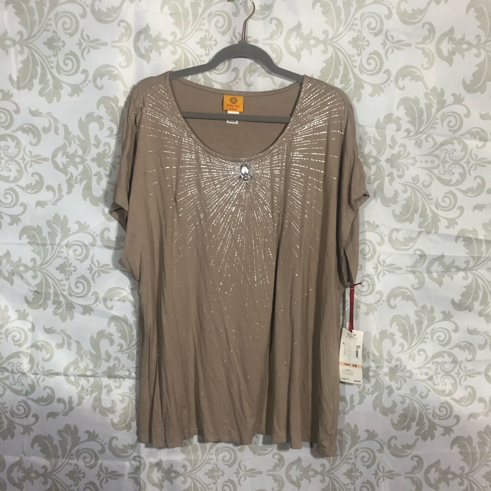 💚2/$19💚 NWT Ruby Rd. Tan Sequin Blouse 2X